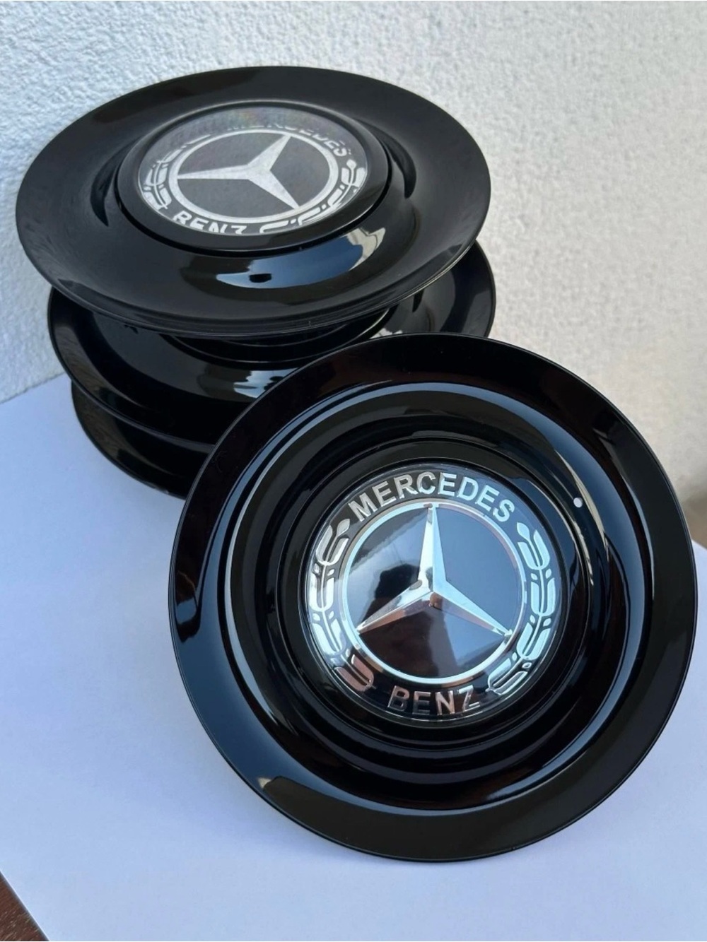 Set 4 Black Floating Center Caps For Mercedes Hubcap Rim Emblem 182 mm 7.2 In